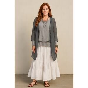 Tina Stephens Italy Linen Cotton Lagenlook Tunic Top Gray Boxy O/S Boho Artwear